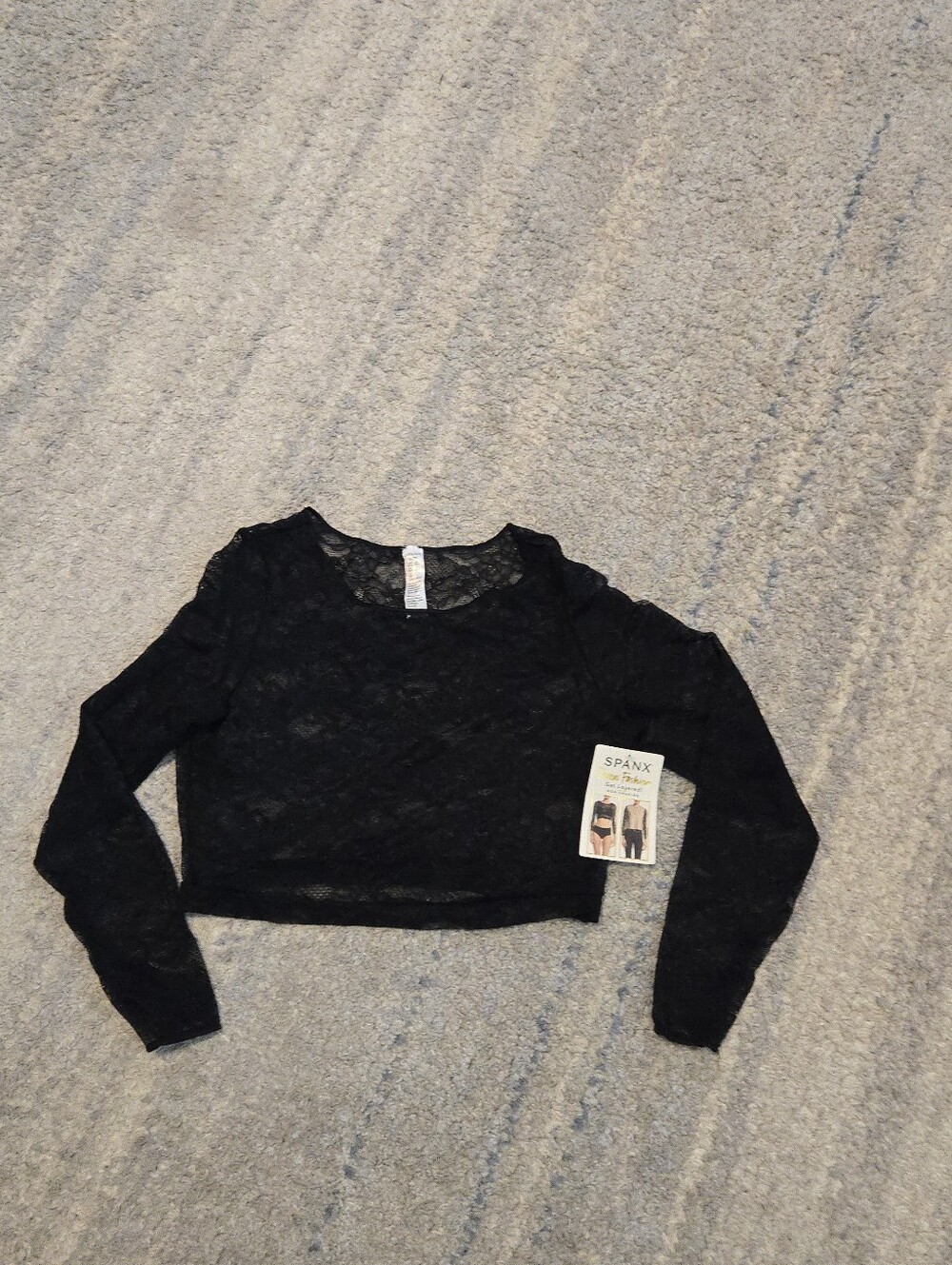 SPANX Sheer Fashion Lace Crop Top Black XL Long Sleeve Non-Shaping A294558 NWT